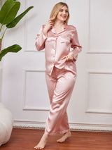 [Rosa] SilkSilky-DE Langärmelig Damen Pyjamas Große Größen 006