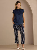 [Dunkelblau] SilkSilky-DE Short Sleeve Blouse 006