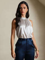 [Hellgrau] SilkSilky-DE Sleeveless Halter T-Shirt 001