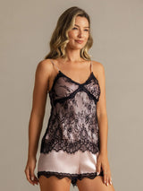 [Rosa] SilkSilky-DE Spaghettiträger Camisole-Set 006