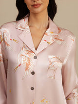 [Rosa] SilkSilky-DE Long Sleeve Lapel Collar Schlafhemd 005