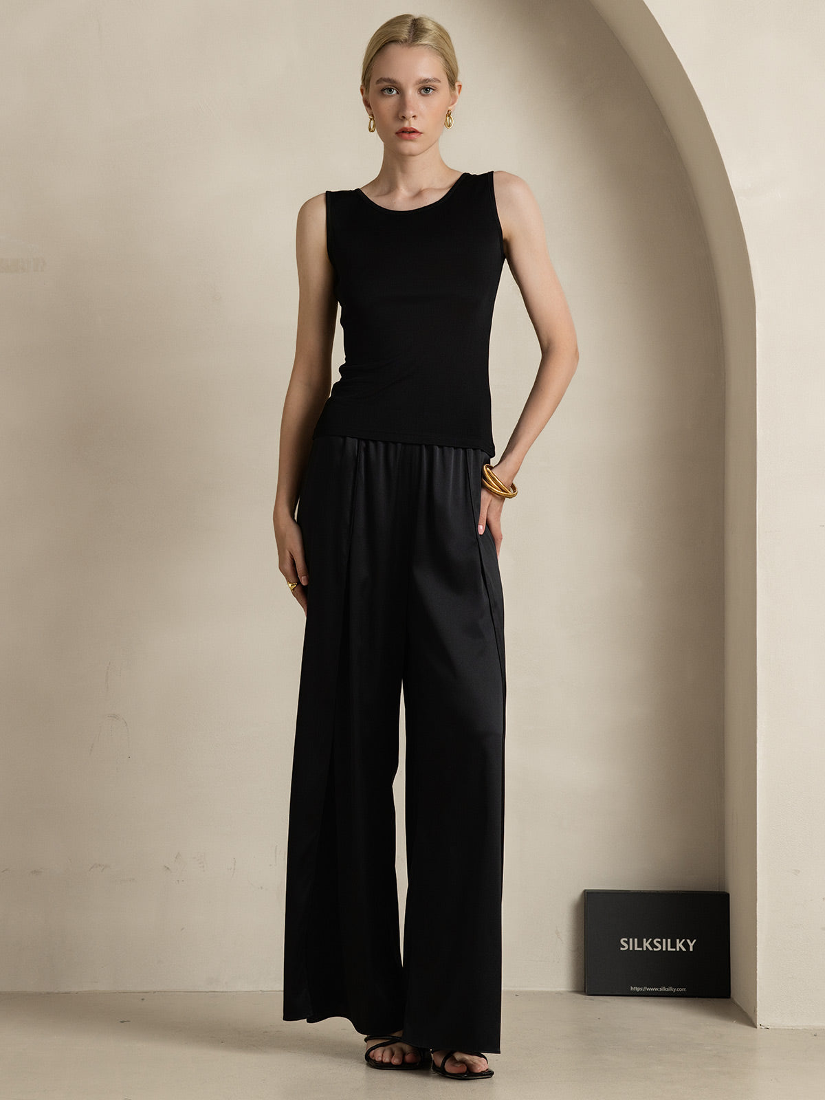 [Schwarz] SilkSilky-DE Seidenstrick Womens T-Shirt 008