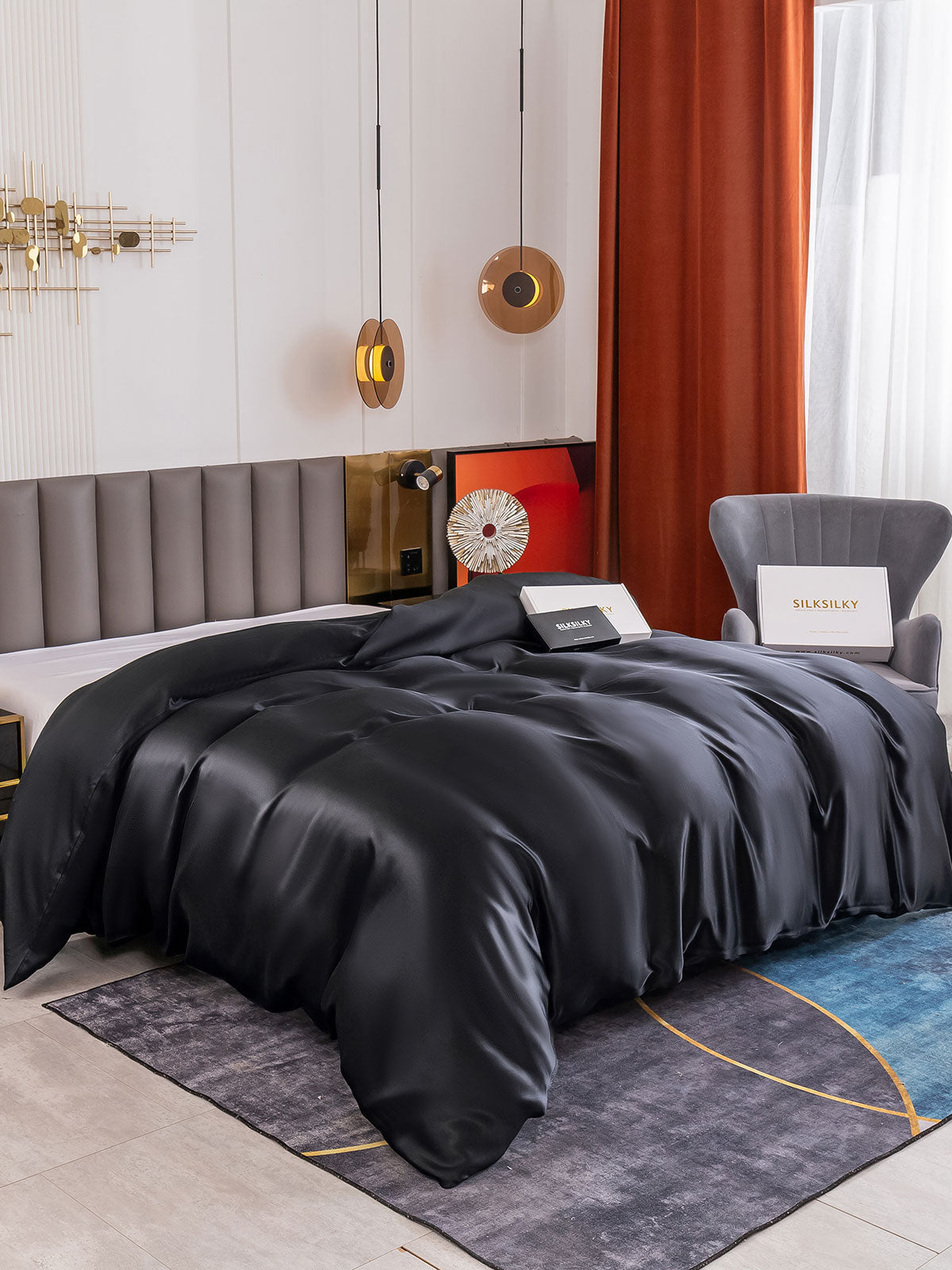 [Schwarz] SilkSilky-DE 19Momme Reine Seide Duvet Cover 001