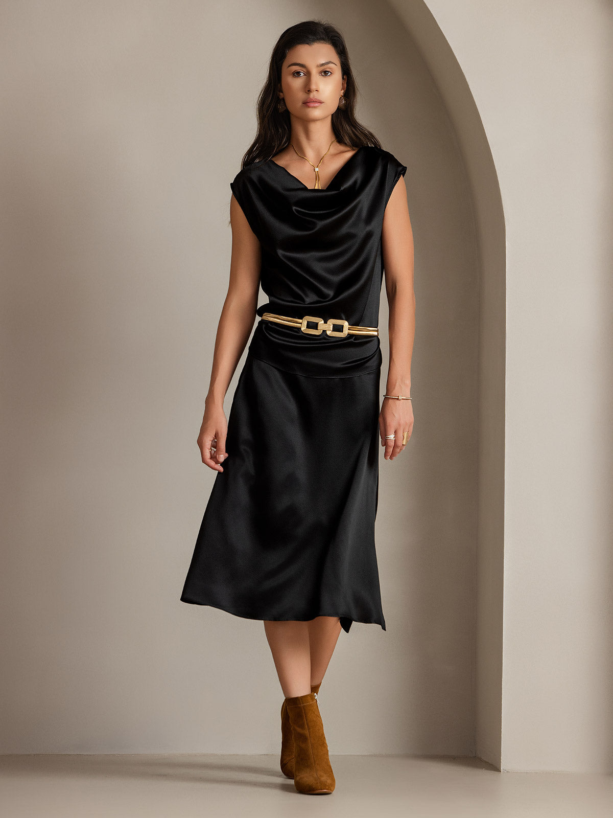 [Schwarz] SilkSilky-DE 19Momme Seide Skirt 006