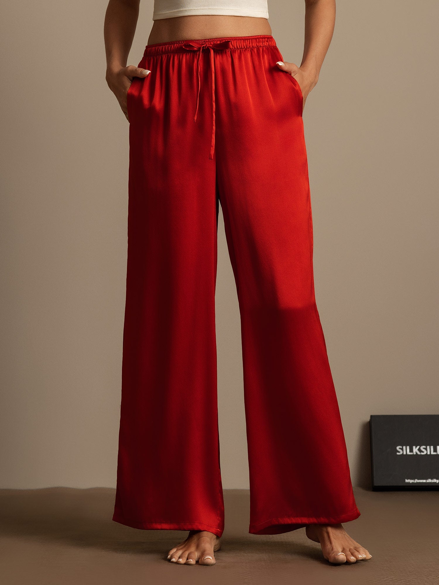 [Rotwein] SilkSilky-DE Reine Seide Womens Pants 001,