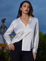 [Weiß] SilkSilky-DE Long Sleeve Lapel Collar Damenhemd 001