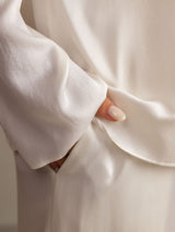 [Weiß] SilkSilky-DE 19Momme Langärmelig Notch-Kragen Damen Pyjamas 005