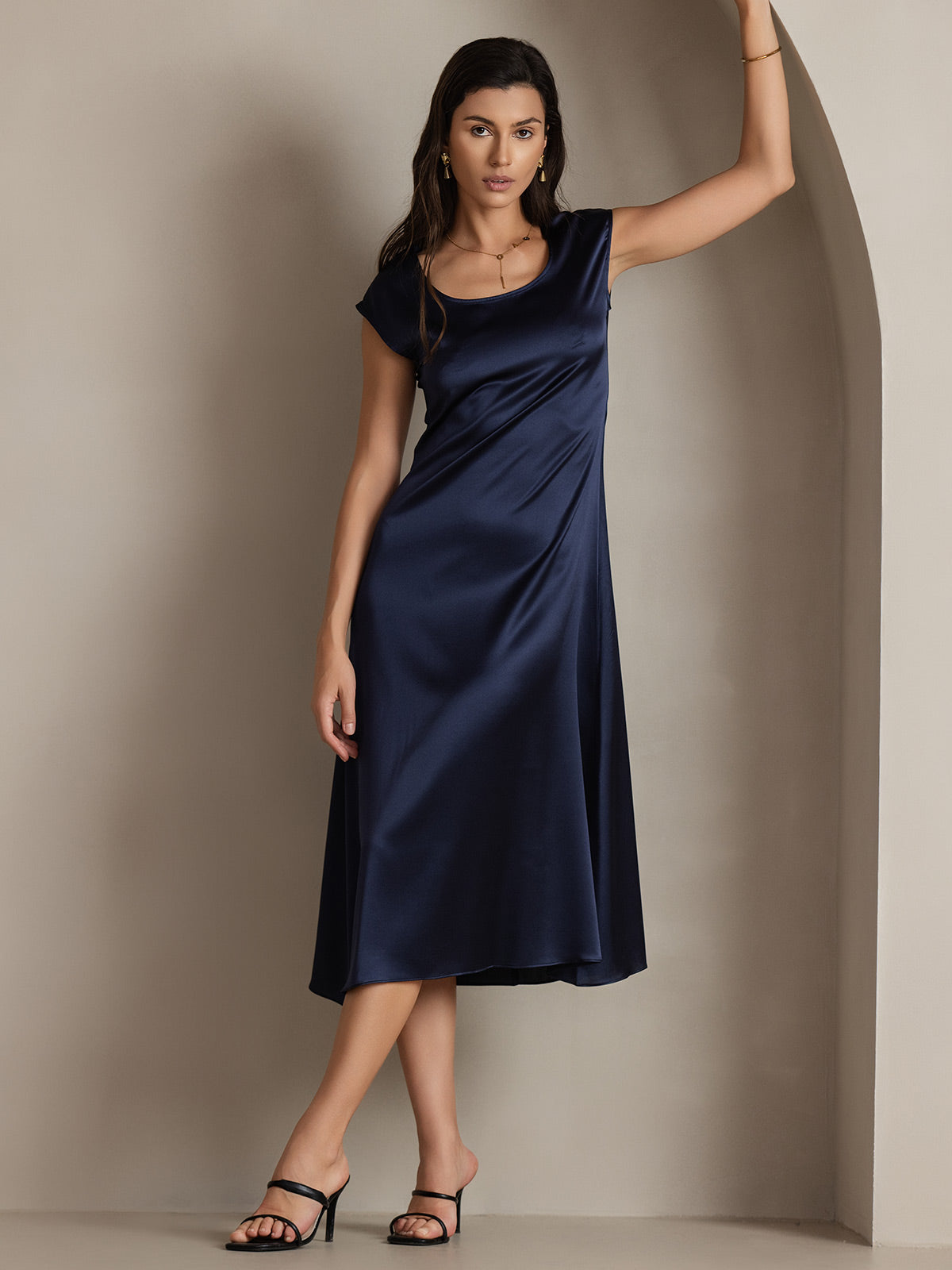 [Dunkelblau] SilkSilky-DE 19Momme Seide Dress 003