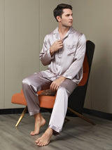 [Blasses Mauve] SilkSilky-DE Langärmelig Notch-Kragen Herren Pyjamas 001