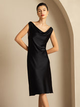 [Schwarz] SilkSilky-DE Sleeveless Cowl Neck Kleider 006