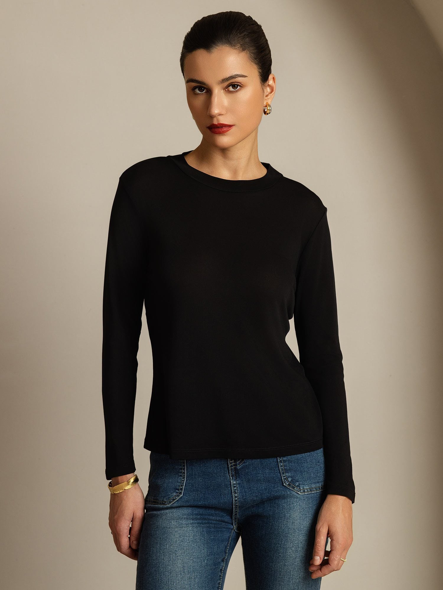 [Schwarz] SilkSilky-DE Reine Seide Womens T-Shirt 001
