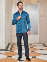 [König Blau] SilkSilky-DE Langärmelig Umlegekragen Herrenhemd 004