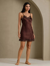 [Braun] SilkSilky-DE Sleeveless V Neck Nachthemden 007
