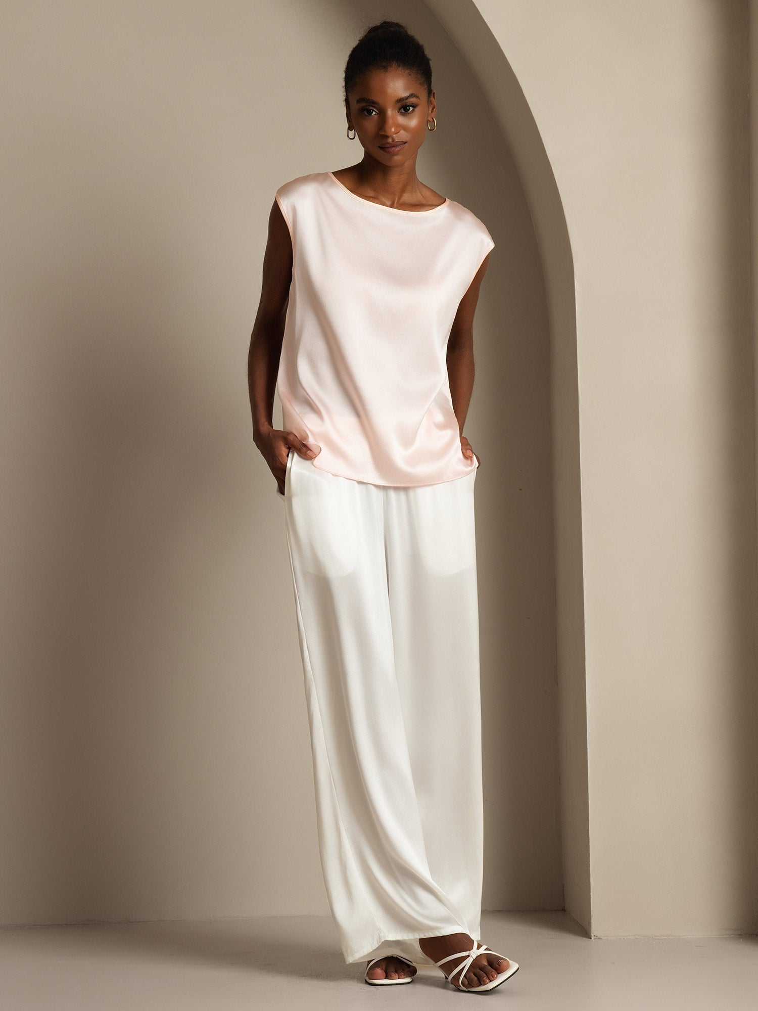 [Rosa] SilkSilky-DE 19Momme Seide Womens T-Shirt 006,