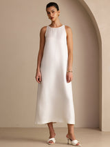 [Weiß] SilkSilky-DE Sleeveless Crew Neck Kleider 001