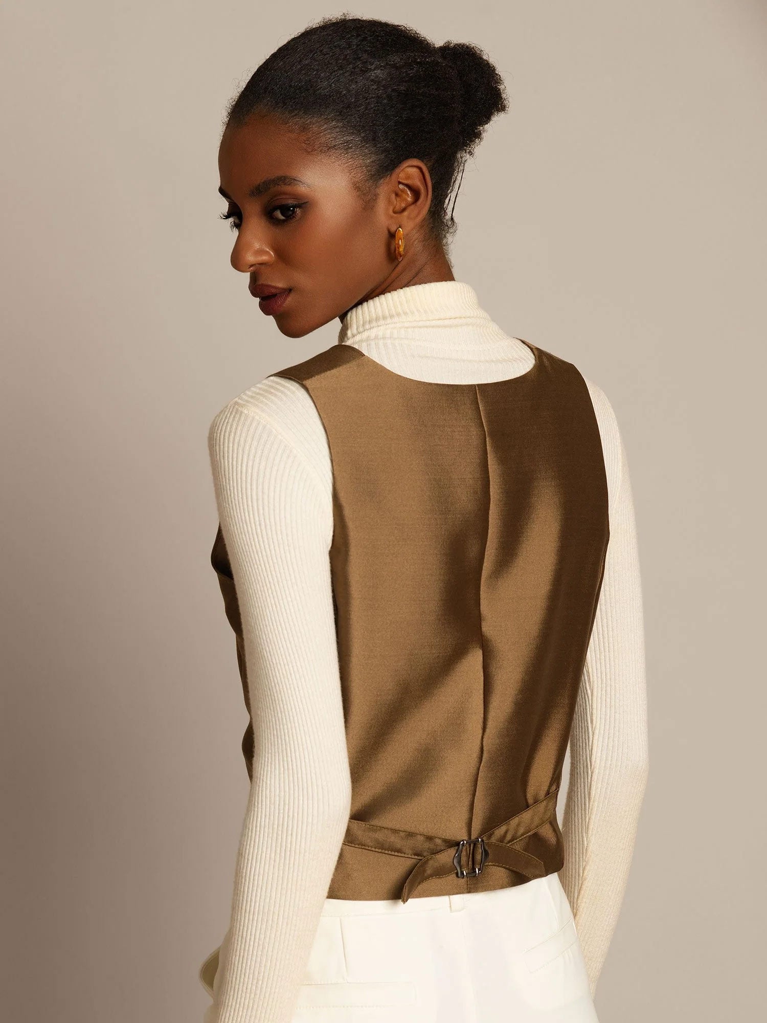 [Bronze] SilkSilky-DE 32Momme Silk-Wool Blend V Ausschnitt Damenweste 003,