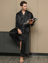 [Schwarz] SilkSilky-DE Long Sleeve Notch-Kragen Herren Pyjamas 001