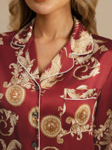 [Weinroter Drache] SilkSilky-DE Long Sleeve Notch-Kragen Damen Pyjamas 004