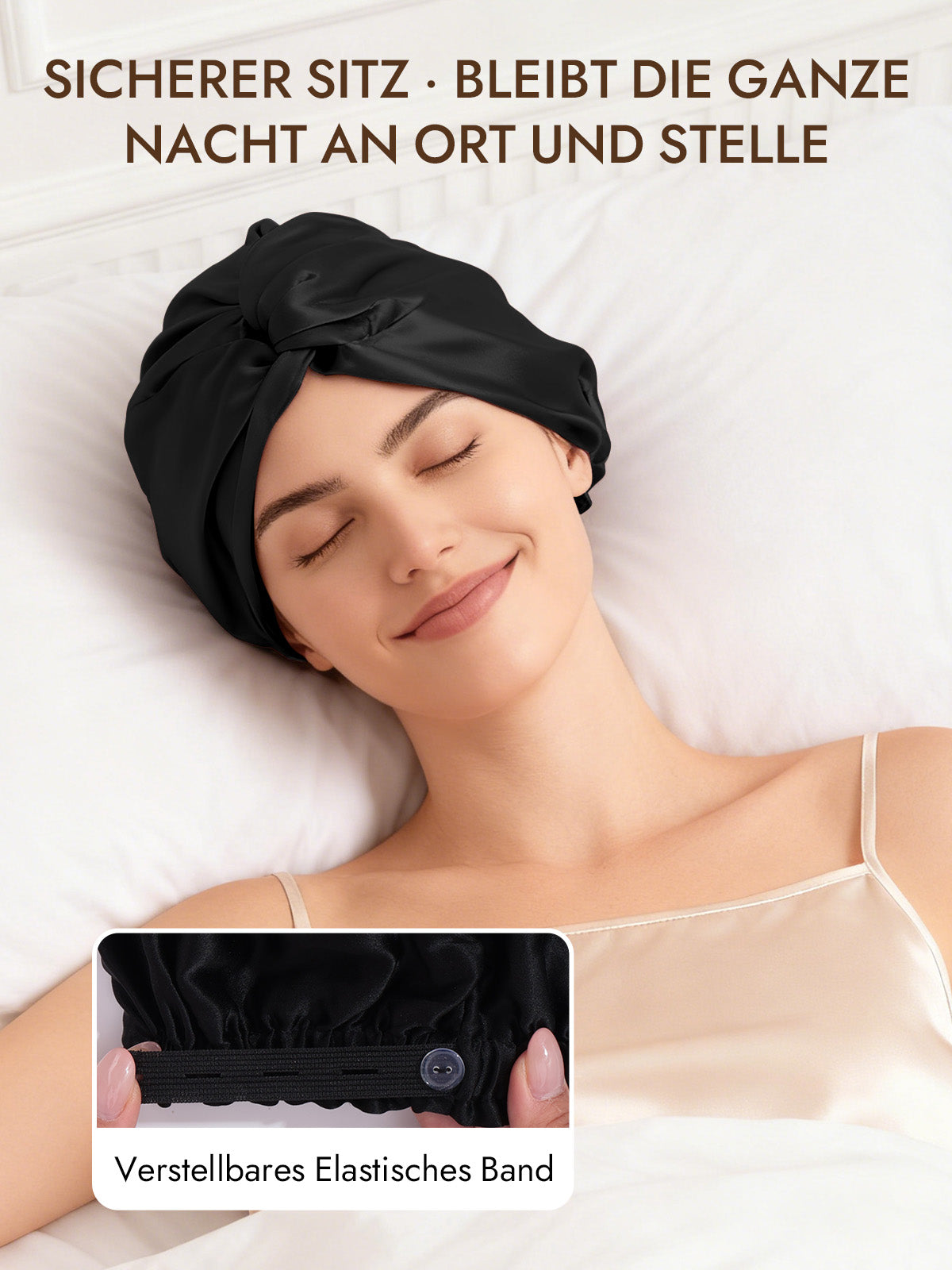 [Schwarz] SilkSilky-DE 22Momme Reine Seide Sleep Cap 004