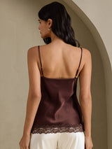 [Braun] SilkSilky-DE Spaghetti Strap V Neck Cami Top 002