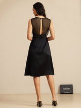 [Schwarz] SilkSilky-DE Sleeveless Illusion Neck Kleider 002