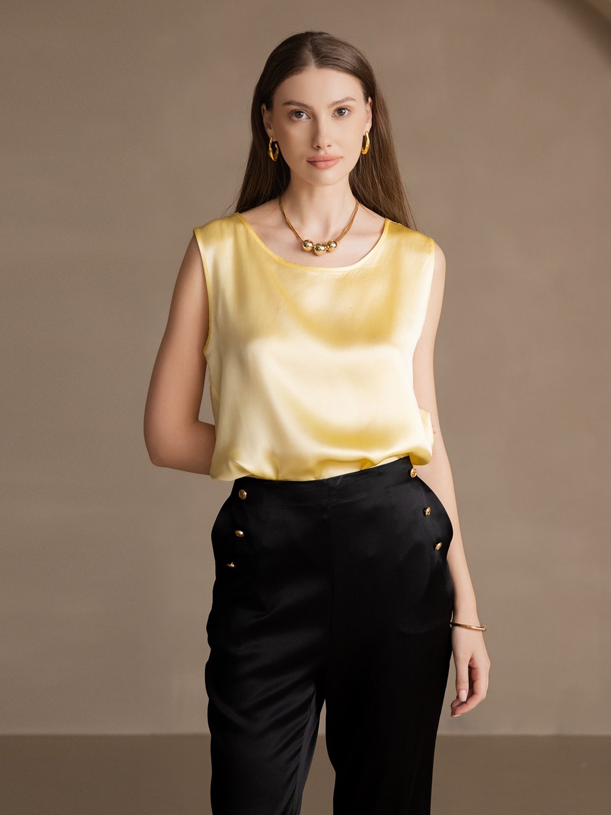[Hellgelb] SilkSilky-DE 19Momme Seide Camisoles 004