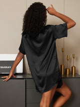 [Schwarz] SilkSilky-DE Short Sleeve Round Neck Damen Pyjamas 006