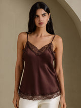 [Braun] SilkSilky-DE Spaghetti Strap V Neck Cami Top 006