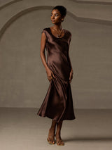 [Kaffee] SilkSilky-DE Cap Sleeve Kleider 006