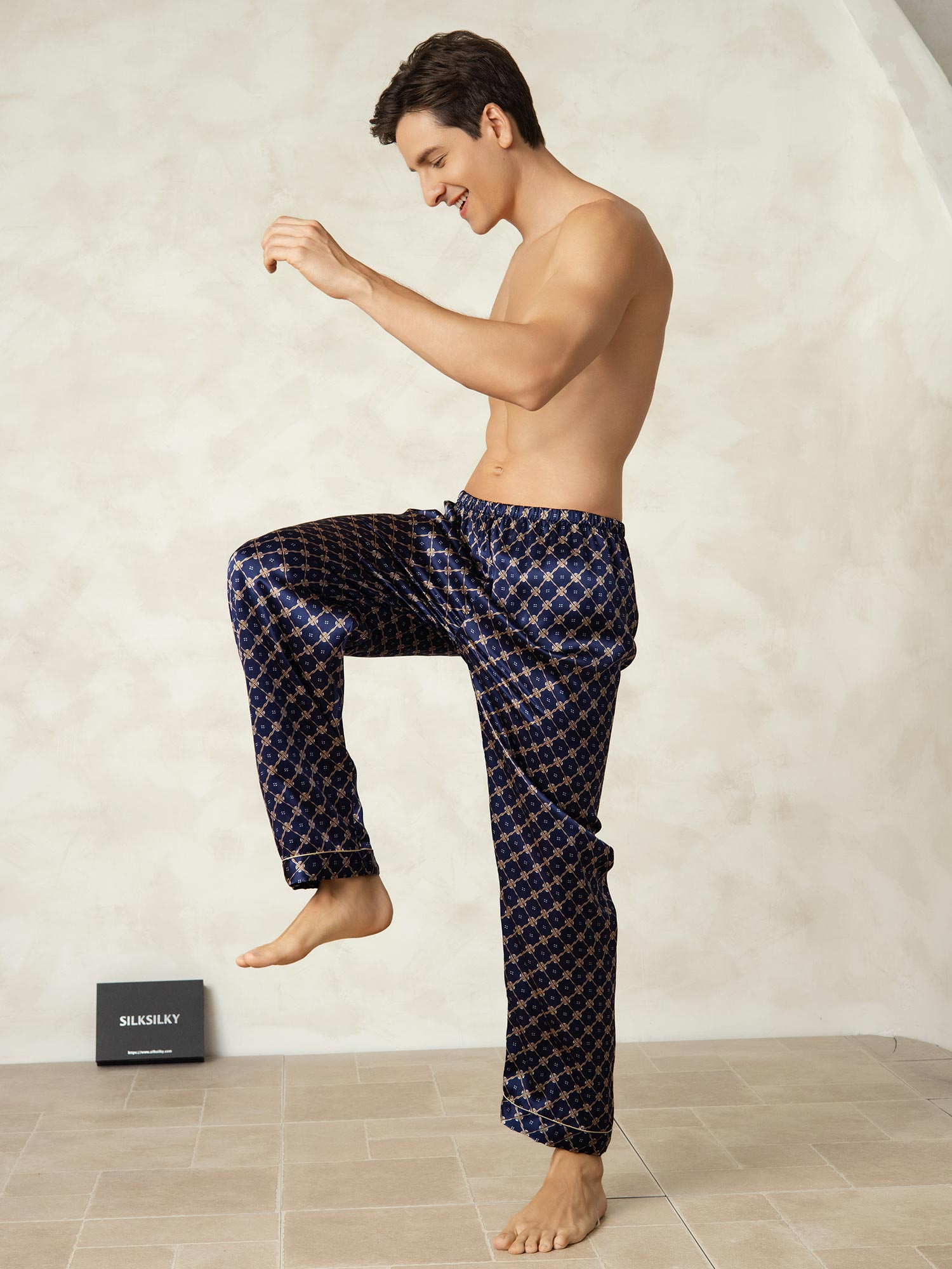 [Marine Kette] SilkSilky-DE Reine Seide Mens Sleep Bottoms 005