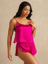 [Rosarot] SilkSilky-DE Spaghettiträger Tiefer Rundhalsausschnitt Camisole-Set 003