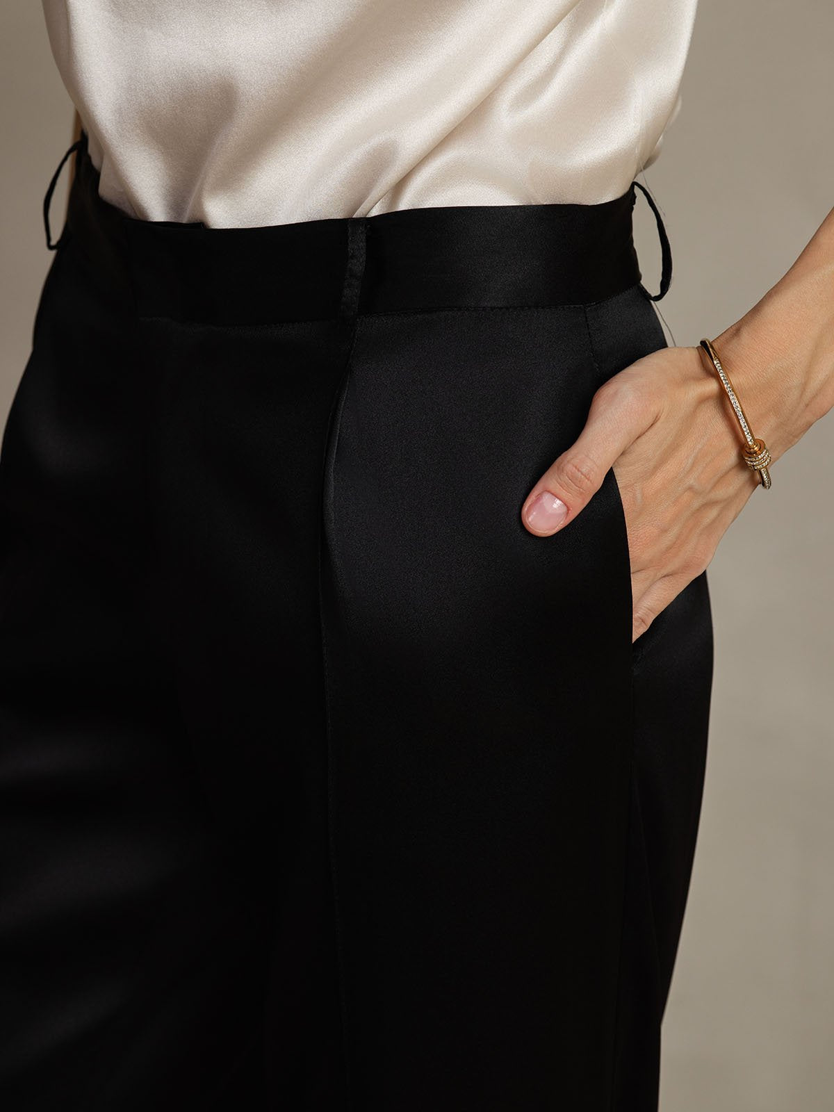 [Schwarz] SilkSilky-DE 19Momme Seide Womens Pants 004