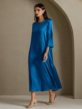[König Blau] SilkSilky-DE 3/4 Sleeve Round Neck Kleider 006