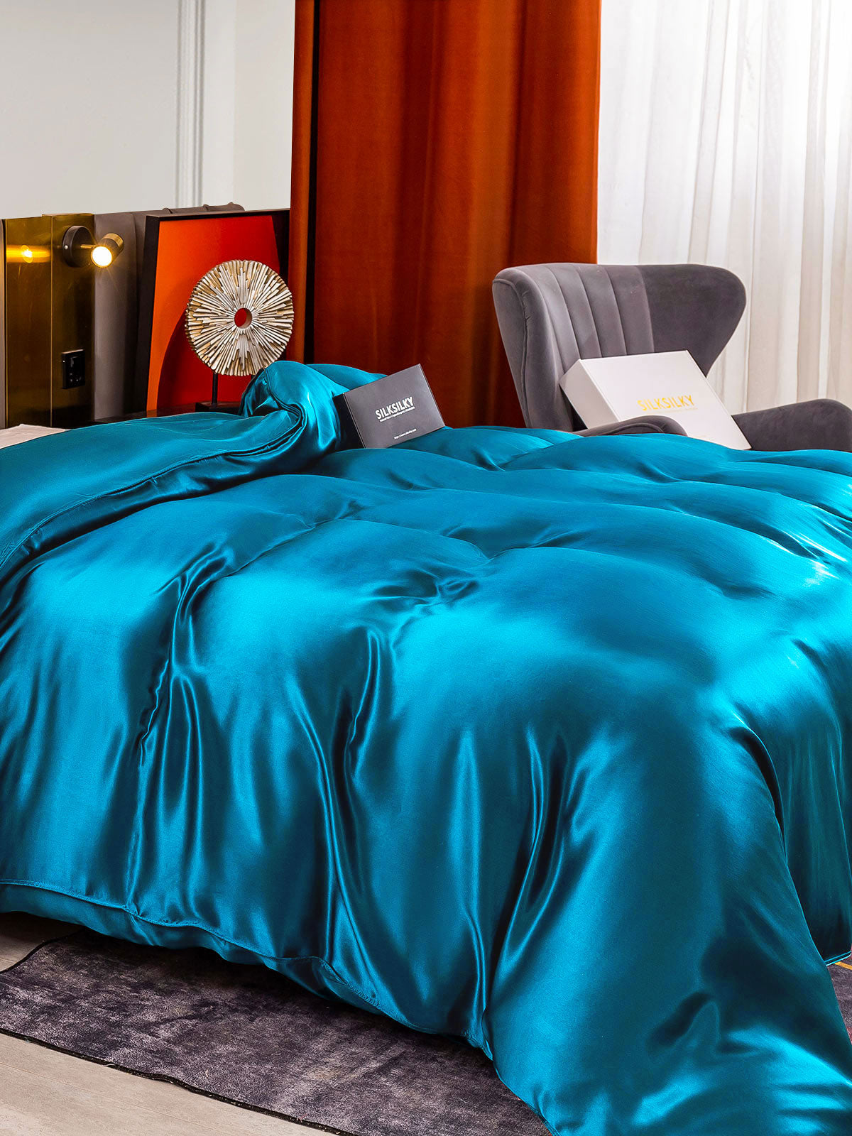 [König Blau] SilkSilky-DE 25Momme Reine Seide Duvet Cover 001
