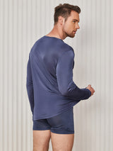 [Dunkelblau] SilkSilky-DE Long Sleeve Round Neck Herren T-Shirt 002