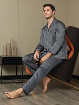 [Marine Ginkgo] SilkSilky-DE 19Momme Langärmelig Herren Pyjamas 003