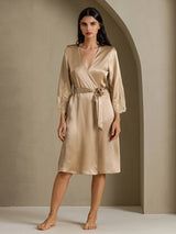 [Champagner] SilkSilky-DE 3/4 Sleeve Damen Morgenmantel 003