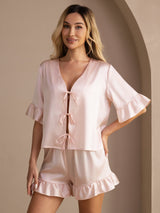 [Rosa] SilkSilky-DE Short Sleeve V Neck Damen Pyjamas 003