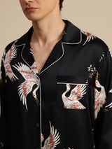 [Schwarz] SilkSilky-DE Long Sleeve Notch-Kragen Herren Pyjamas 005