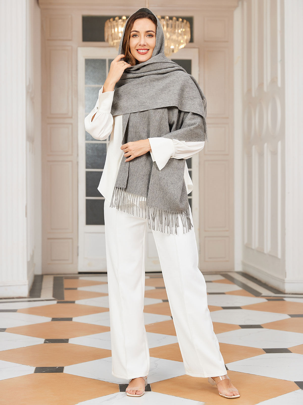 [Grau] SilkSilky-DE Wolle Scarf 002