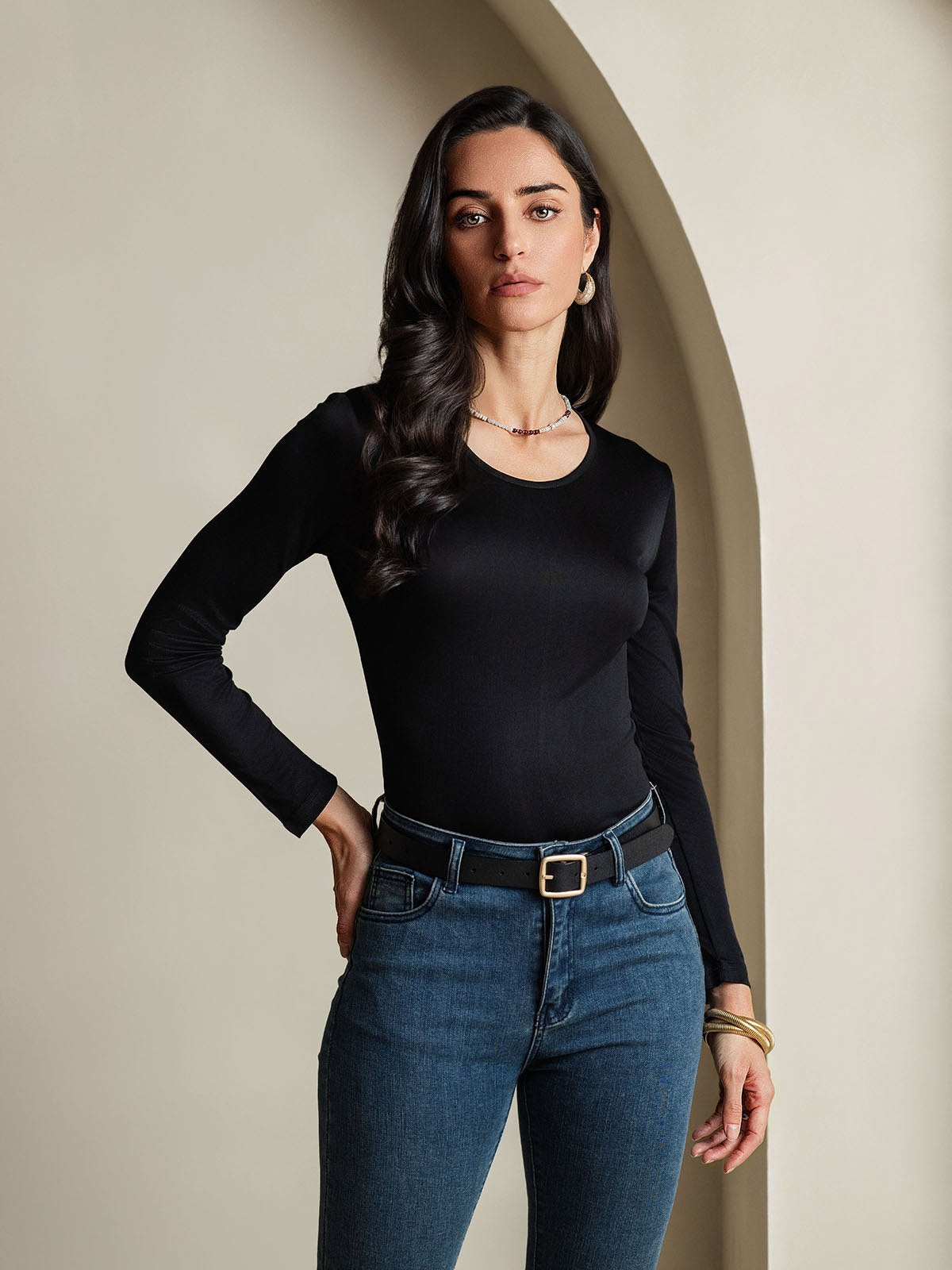 [Schwarz] SilkSilky-DE Seide Womens T-Shirt 001,