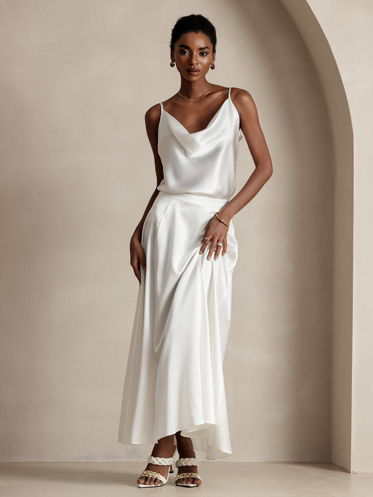 [Weiß] SilkSilky-DE 19Momme Seide Skirt 004