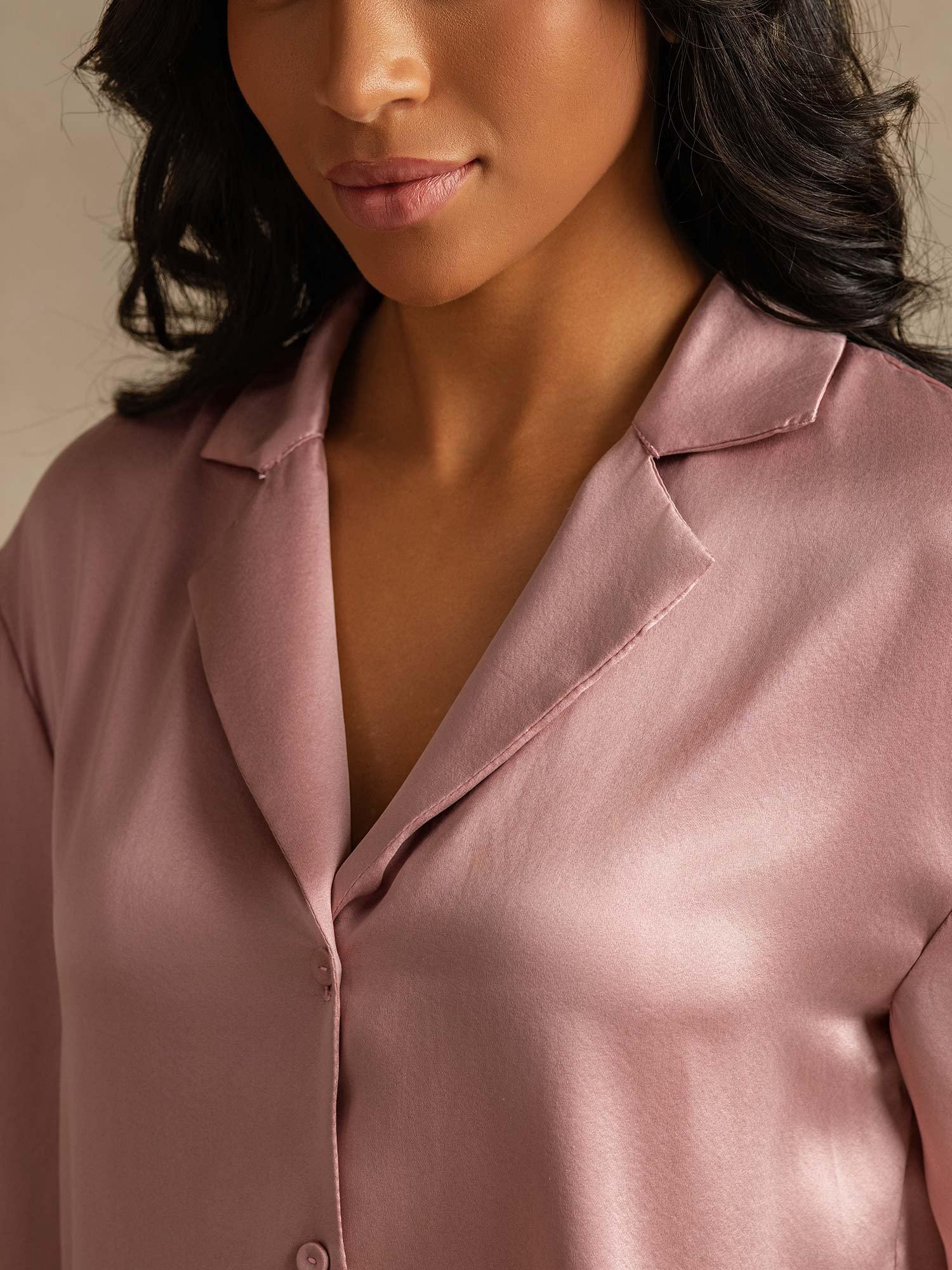 [Pfirsichhaut] SilkSilky-DE 19Momme Reine Seide Umlegekragen Damen Pyjamas 004,