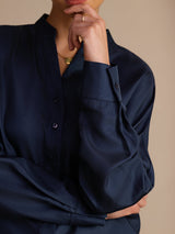 [Dunkelblau] SilkSilky-DE Long Sleeve Blouse 005