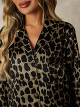 [Leopard] SilkSilky-DE Langärmelig Notch-Kragen Schlafhemd 005