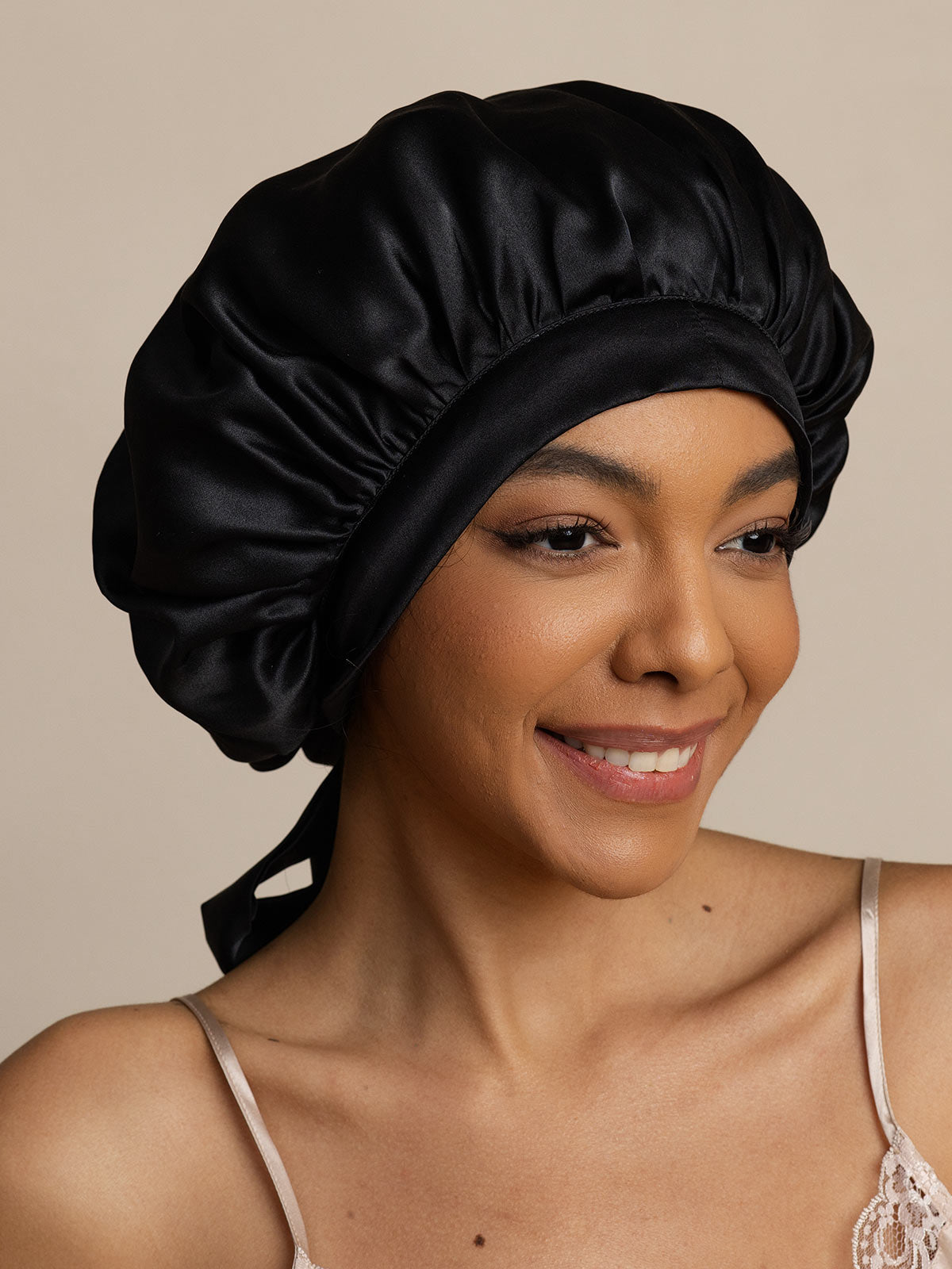 [Schwarz] SilkSilky-DE Reine Seide Sleep Cap 005
