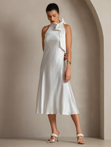 [Weiß] SilkSilky-DE 19Momme Stretch Silk Charmeuse Sleeveless Neckholder Kleider 001