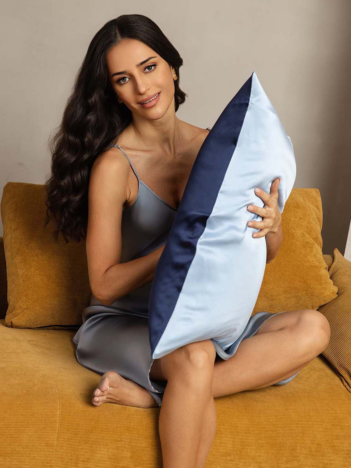 [Dunkelblau+Hellblau] SilkSilky-DE 22Momme Reine Seide Pillowcase 002