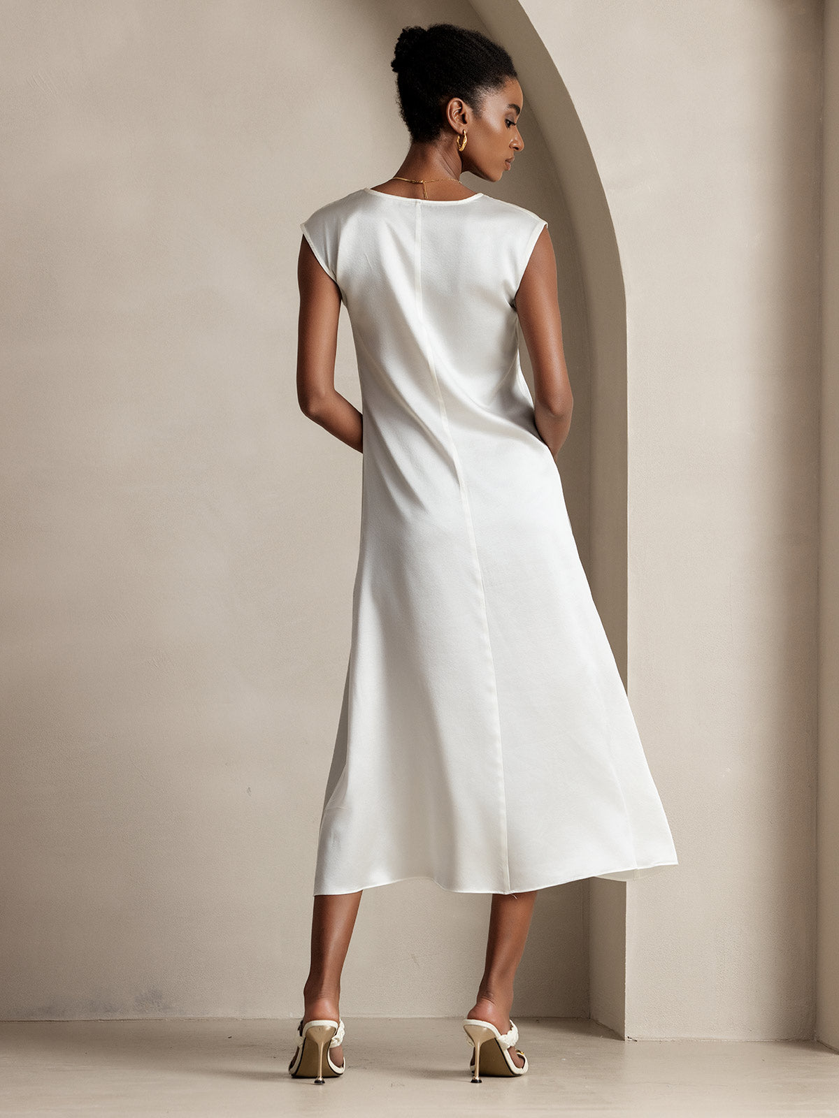 [Weiß] SilkSilky-DE 19Momme Seide Dress 002
