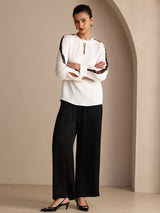 [Weiß] SilkSilky-DE Long Sleeve Keyhole Neck Damenblusen 007